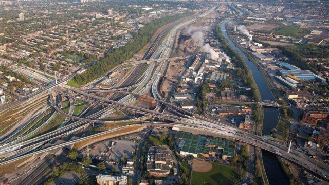 View of the Turcot Interchange toward the west end of the island of Montréal, between Lachine canal and St-Jacques’s cliff